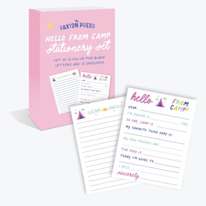 Hello from Camp Füllen Sie das leere Briefpapier-Set aus - mehrere Farben!