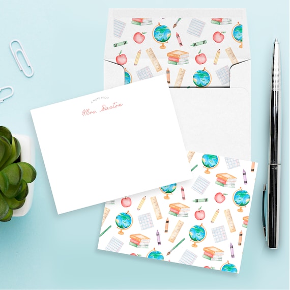 Teacher Stationery Set Personalized Apple Stationary Flat - Etsy