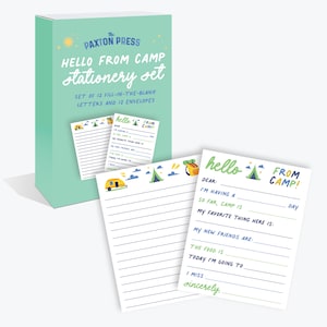 Hello from Camp Füllen Sie das leere Briefpapier-Set aus - mehrere Farben!