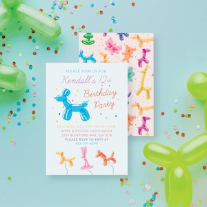 Plantilla de Canva para cumpleaños unisex con globos y animales DESCARGA DIGITAL