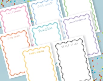 Bloc de notas con borde ondulado personalizado: papelería personalizada, bloc de notas de 50 páginas