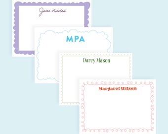 Personalized Stationery Set of 12, Stationery with Border, Thank You Notes, Preppy Stationery, Colorful Monogram