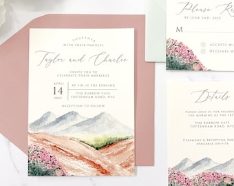 Mountain Wedding Wildflower Field Invitation Suite