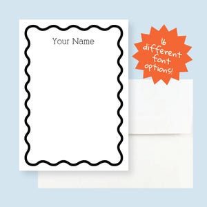 Custom Writing Stationery Set of 12 - Wavy Border Personalized Stationery with Envelopes