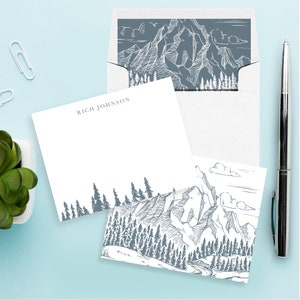 Mountain Sketch Outdoorsy Personalized Stationery Set of 12