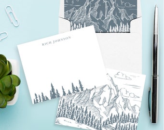 Mountain Sketch Outdoorsy Personalized Stationery Set of 12