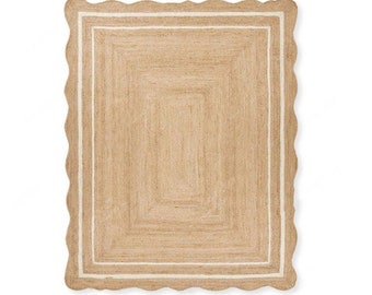 Scalloped Jute Area Rug – Hand Braided Bohemian Rug Custom Size Rug