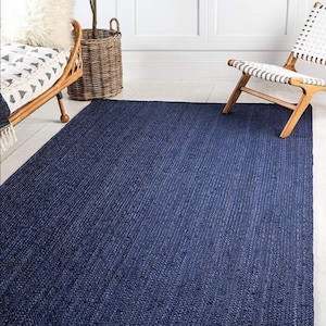 Blue Colour Hand Braided Jute Rug, Modern Rug, Off White Rug, Living Room Rug, Runners Carpet, Square Rug, 8x10 Jute Rug