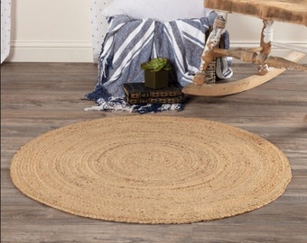 Braided Jute Round Rug - Natural Fiber Circle Area Rug - Eco Friendly Boho Floor Mat for Living Room, Bedroom - Minimalist Home Decor
