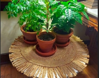 Handmade Braided Jute Round Rug with Fringe - Natural Fiber Circle Area Rug - Woven Loop Border Boho Floor Mat for Living Room, Nursery