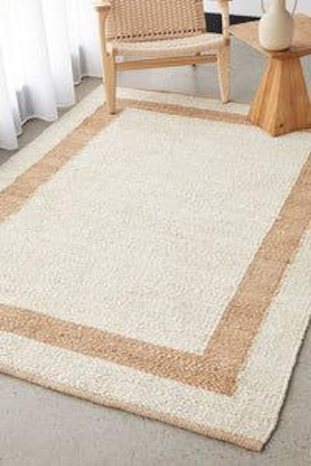 Natural Border Rug Handwoven Jute Rug: Natural Hemp, Off-white Border - Etsy