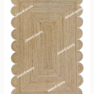 Natural Jute Scalloped Rug, Bohemian Scallop Rug, Natural Jute Rug, Boho Decor Rug, Handwoven Jute Rug, Custom Rug, Decorative Rug