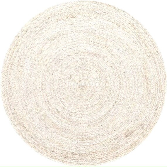 Handmade Braided Jute Round Rug - Off-White Natural Fiber Circle Area Rug - Boho Chic Floor Mat for Living Room, Nursery - Minimalist Decor