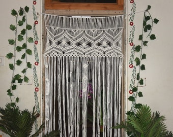 Handmade Macrame Beaded Door Curtain, Boho Wall Decor