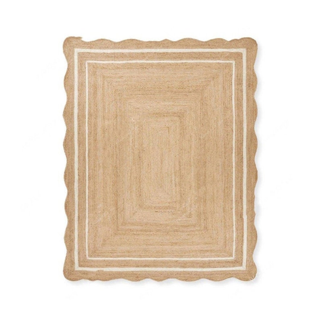 Scalloped Jute Area Rug – Hand Braided Bohemian Rug Custom Size Rug - Etsy