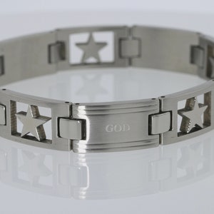 God and Country Stamped 1.2 MM wide Stainless Steel Star Bracelet For Men!