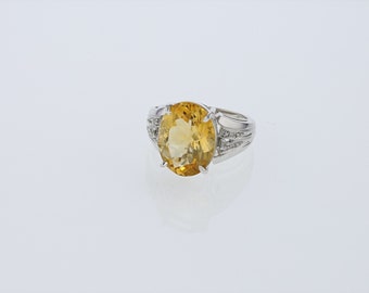 Natural Citrine and Diamond 14KW Ring 7.00ctw(Citrine)0.08ctw(Diamond)