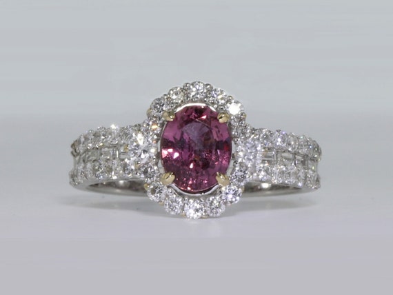 Extra Fine Pink Sapphire and Diamond 18KW Ring 1.… - image 3