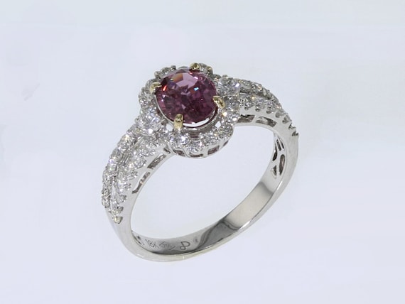 Extra Fine Pink Sapphire and Diamond 18KW Ring 1.… - image 2