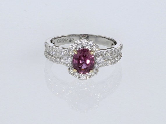 Extra Fine Pink Sapphire and Diamond 18KW Ring 1.… - image 1