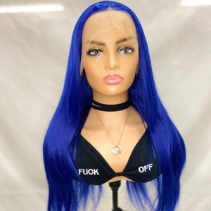 Stunning 24inches Navy Blue Lace Front Wig - Heat Resistant Synthetic Hair for Fashion Women