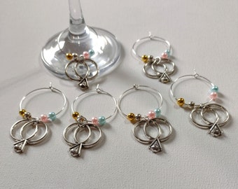 Beautiful Wedding Wine Glass Charms With His & Her Rings