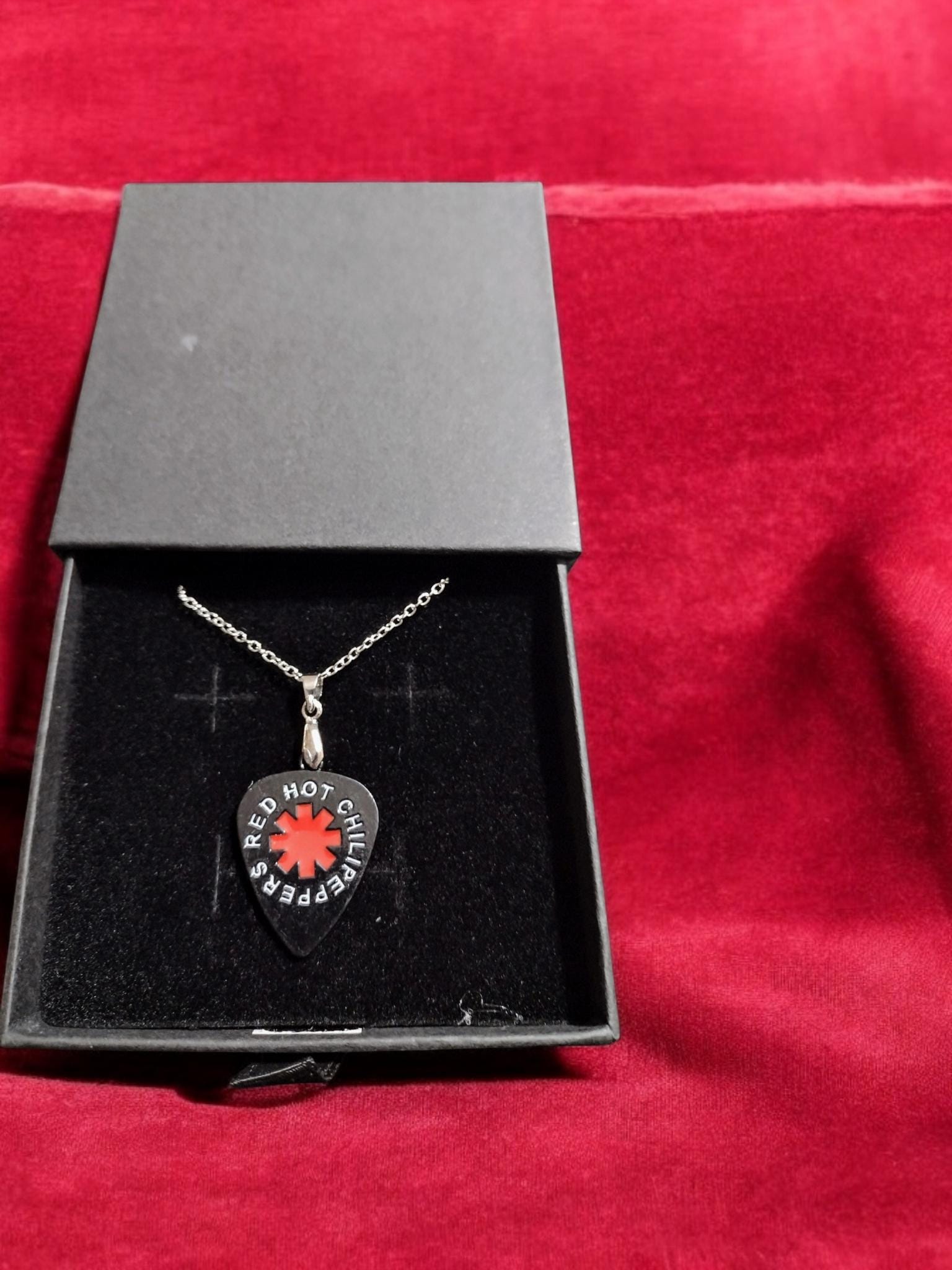 Boxed Red Hot Chilli Peppers Steel Guitar Pick Necklace