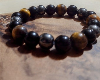 Black Obsidian, Tiger Eye & Hematite Triple Protection Bracelet |
