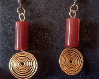 Natural Carnelian and Copper Drop Earrings