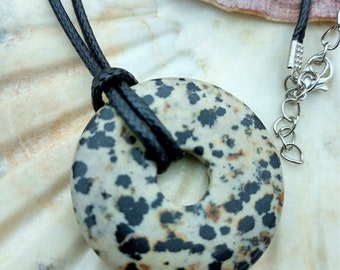 double sided 925 SILVER Zebra Jasper 30mm donut pendant necklace