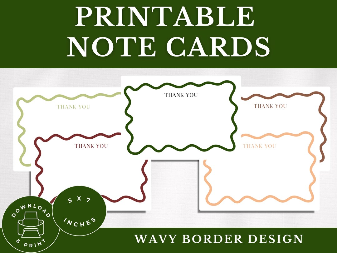 Printable Wavy Border Thank You Card Note Card Set With Wavy Border ...