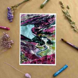 Heather in the Highlands Landscape Print - Landscape Wall Art - Scottish Landscape Painting - Illustration Print - Illustrated Landscape