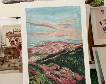 Pink Mountain Sunset Print - Cute Wall Decor - Landscape Print - Print Wall Art - Sunset Art - Illustration Art - Room Decor - Art Gifts