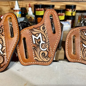 Custom leather pancake knife sheath/ knife sheath/ Case trapper sheath