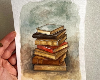 Pila de libros de acuarela