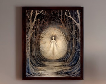 Ghost in the forest , Midjourney AI Art Print, AI Art Print, Ai Generated Art, AI Art, Digital Download, wall decor, horror fans