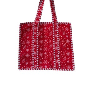 Cotton Bag Block Print Red Colour Market Bag, Jhola Bag, Hippie Bag, Handmade Cotton Quilted Tote Bag Gift For Her, Shopping Bag