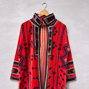 Handmade Velvet Embroidered Kimono Robe: Floral Long Jacket