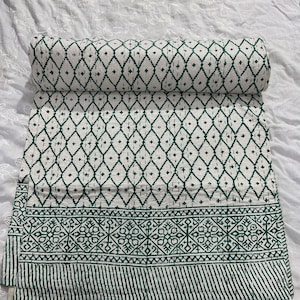 Kantha Stitch Pure Cotton Reversible Bed/Sofa Throw King Size | Handmade HandPrinted Floral Dohar | Diamond Weave Petal