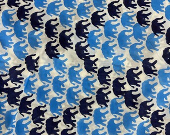 10 Yard Indian Block Print Cotton Fabric, Elephant Design
