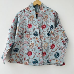 Cotton Kantha Quilted Short Kimono Front Open Handmade Cotton Jacket