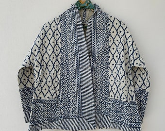 Reversible Kantha Quilt Short Jacket – Handmade Boho Cotton Coat for Women