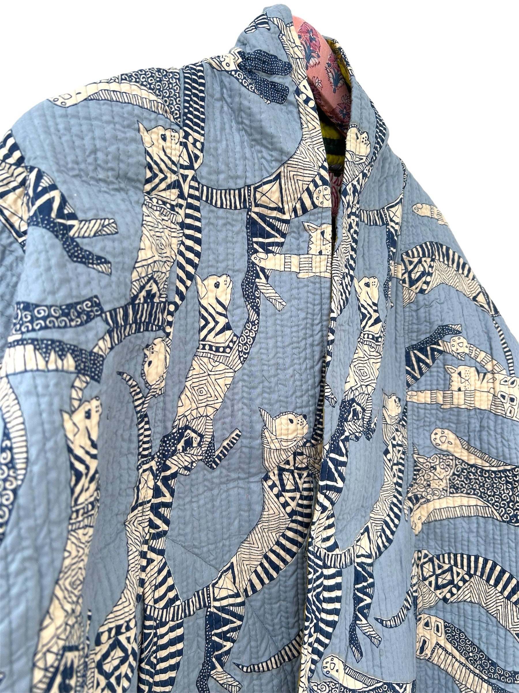 Block Print Cotton Quilted Kimono Jacket for Women – Handmade Floral