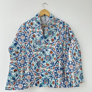 Cotton Kantha Quilted Short Kimono Front Open Handmade Vintage Jacket Gift For Her