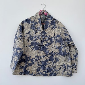 Cotton Kantha Quilted Short Kimono Handmade Cotton Jacket Open Front Gift For Her
