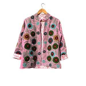 Velvet Embroidery Jacket Velvet Jacket PinkColor Robe Women&#39;s Wear Velvet Blazer Colorful Embrodery Gift For Her