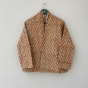 Cotton Kantha Quilted Short Kimono Handmade Cotton Jacket Open Front Gift For Her