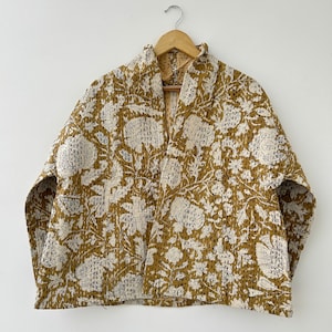 Kantha Quilted Short Kimono Open Front Cotton Jacket Gift For Her