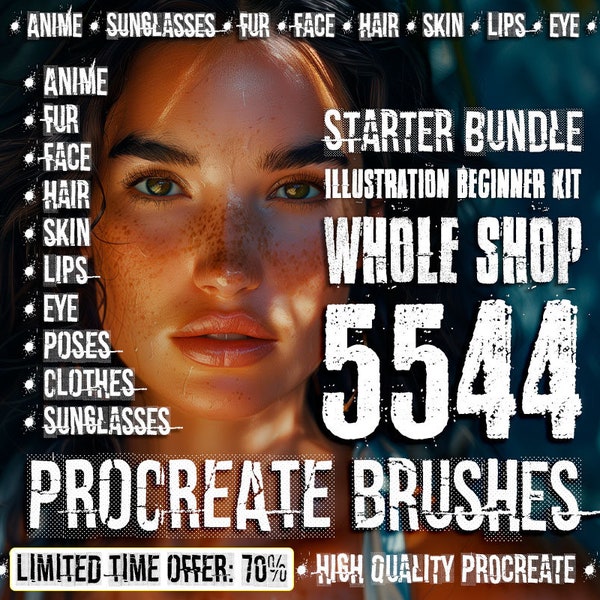 WHOLE SHOPE >> Prосreate Brushes | Starter Portrait Bundle | Illustration Beginner Kit