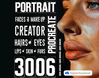 Procreate Portrait Pinsel | Digitales Produkt | procreate Stempel Haarbürsten Hautgesicht Stempel Augenbürsten Stempel procreate - PORTRAIT BUNDLE